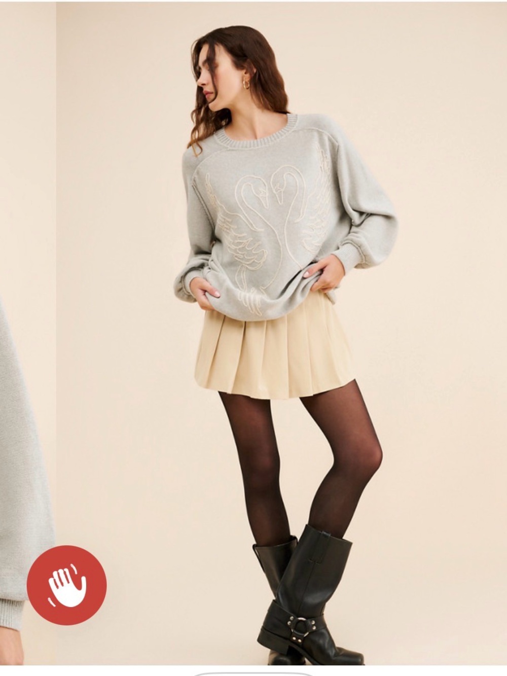 We The Free Grey Crewneck Sweater with Swan Embroidery - Picture 6 of 9